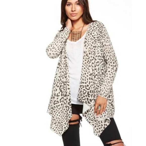 Chaser Knit Leopard Waterfall Cardigan XS - Picture 1 of 8